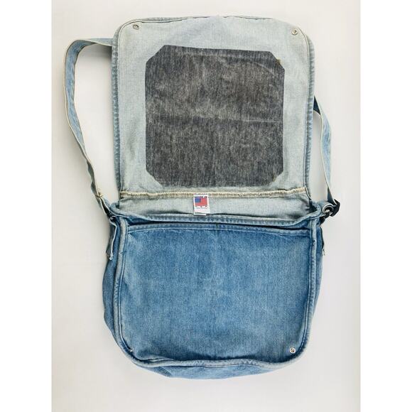 Vintage Blue Jean Embossed Denim Messenger Shoulder Bag Kokopelli Lizard Native - Picture 9 of 15